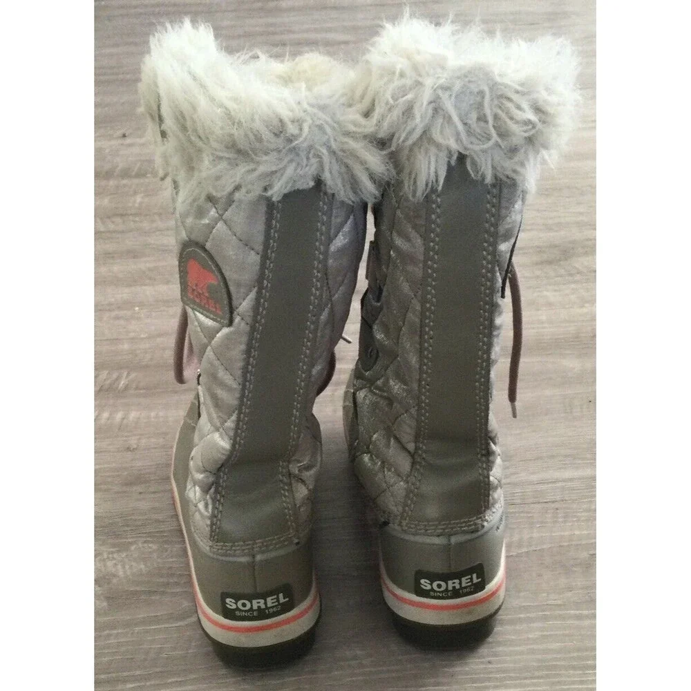 SOREL Tofino Organza Snow Boots Gray Silver Faux Fur Kettle/Orange Sz. 6